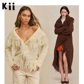 现货Cult Gaia 轻奢慵懒羊毛混纺流苏开衫 Kii正品 针织长款 大衣
