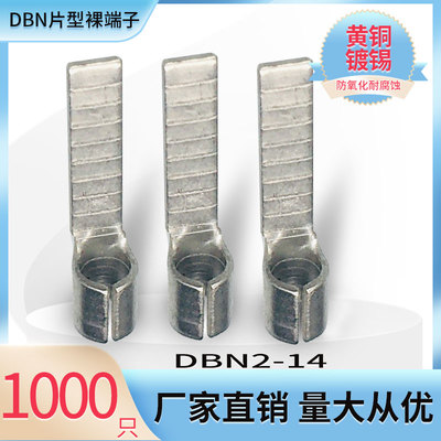 DBN2-14片型冷压裸端子片形铜鼻子线耳接线头插片式插针式黄铜