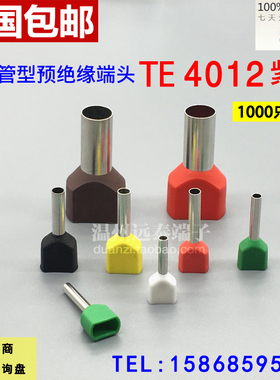 TE4012双线管型预绝缘端子 冷压接线端头 两根线并头接线铜鼻子