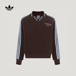 三条纹复古宽松丝绒卫衣套头衫单穿上衣女秋adidas阿迪达斯三叶草
