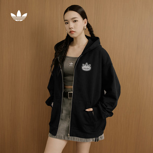 休闲日常针织拉链连帽夹克外套男女秋季adidas阿迪达斯三叶草