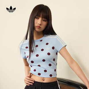 春夏新款 时尚 T恤女装 运动短袖 adidas阿迪达斯三叶草 简约波点修身