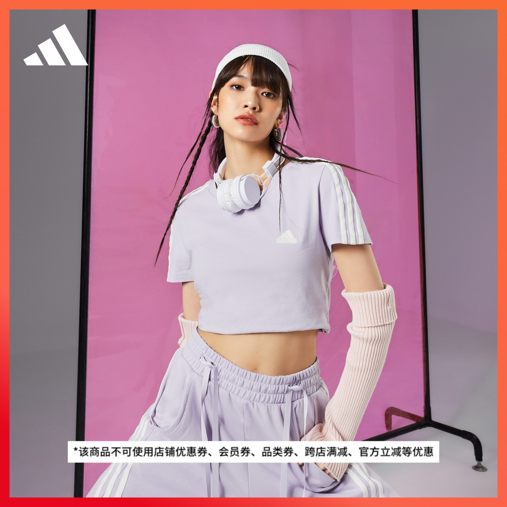 时尚修身短款上衣圆领短袖T恤女装春夏新款adidas阿迪达斯轻运动