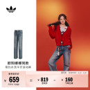 女adidas阿迪达斯三叶草 牛仔微喇运动裤 欧阳娜娜同款 复古水洗修身