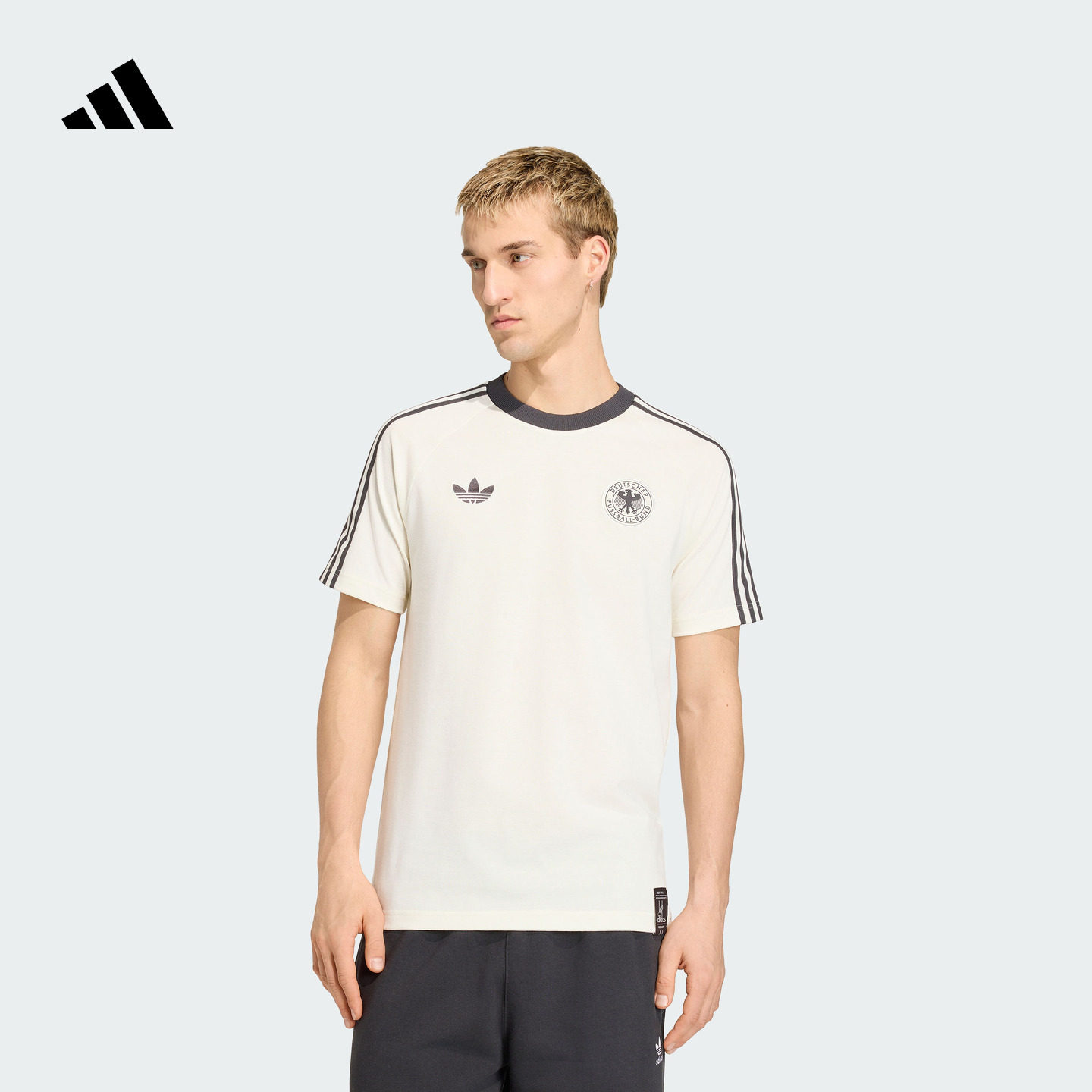 德国队复古足球休闲文化修身短袖T恤男新款adidas阿迪达斯三叶草