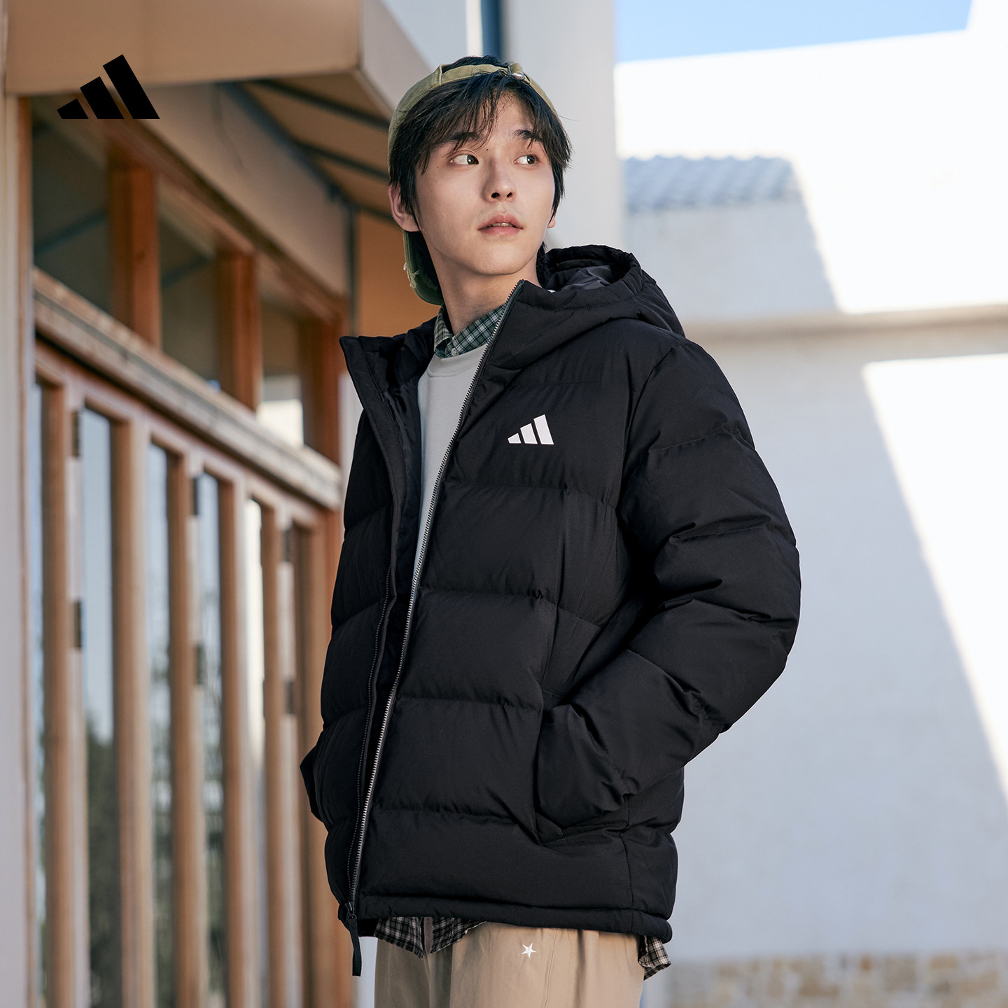 预售 600蓬休闲保暖鸭绒连帽羽绒服男装秋冬新款adidas阿迪达斯