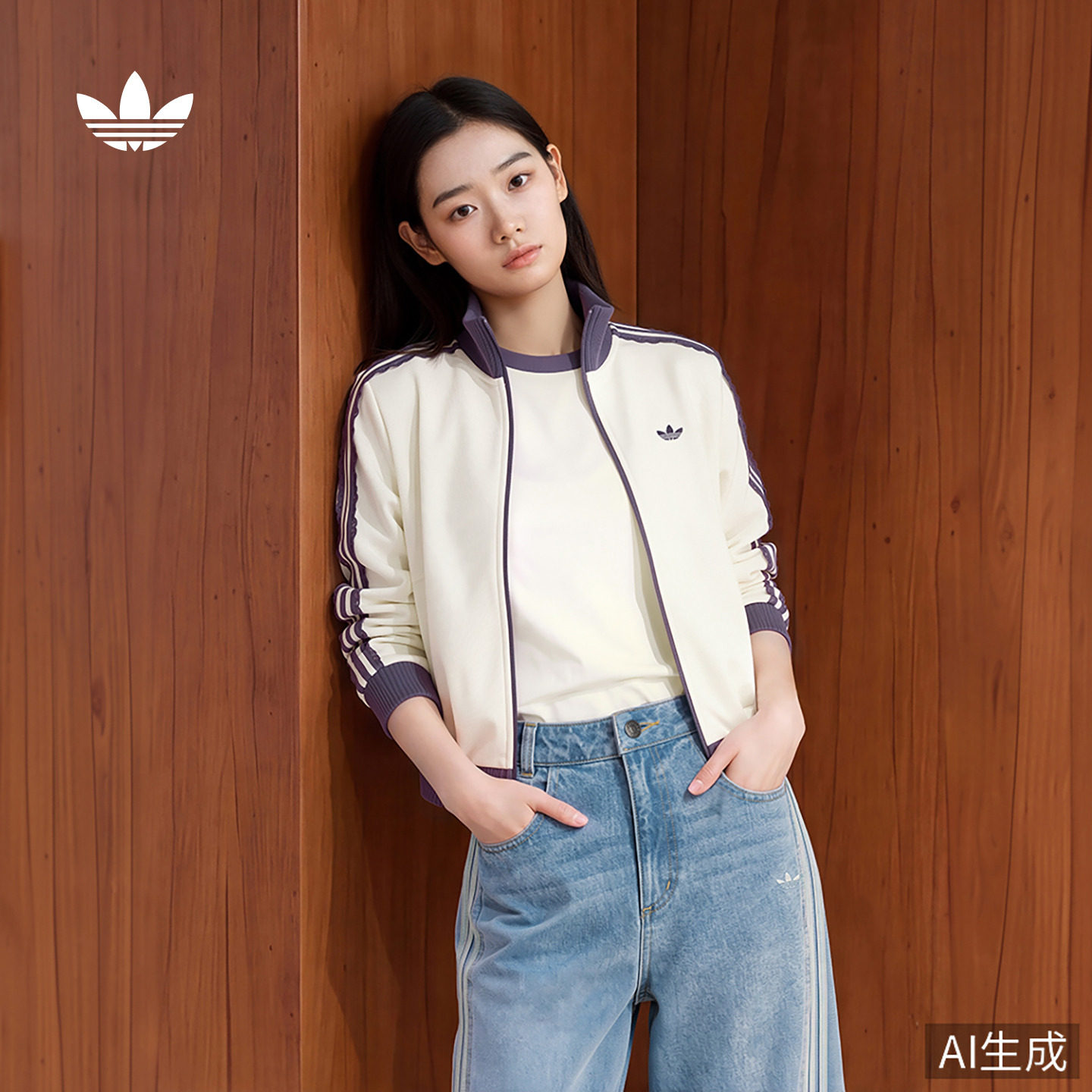 蕾丝休闲三条纹运动夹克外套卫衣针织上衣女adidas阿迪达斯三叶草