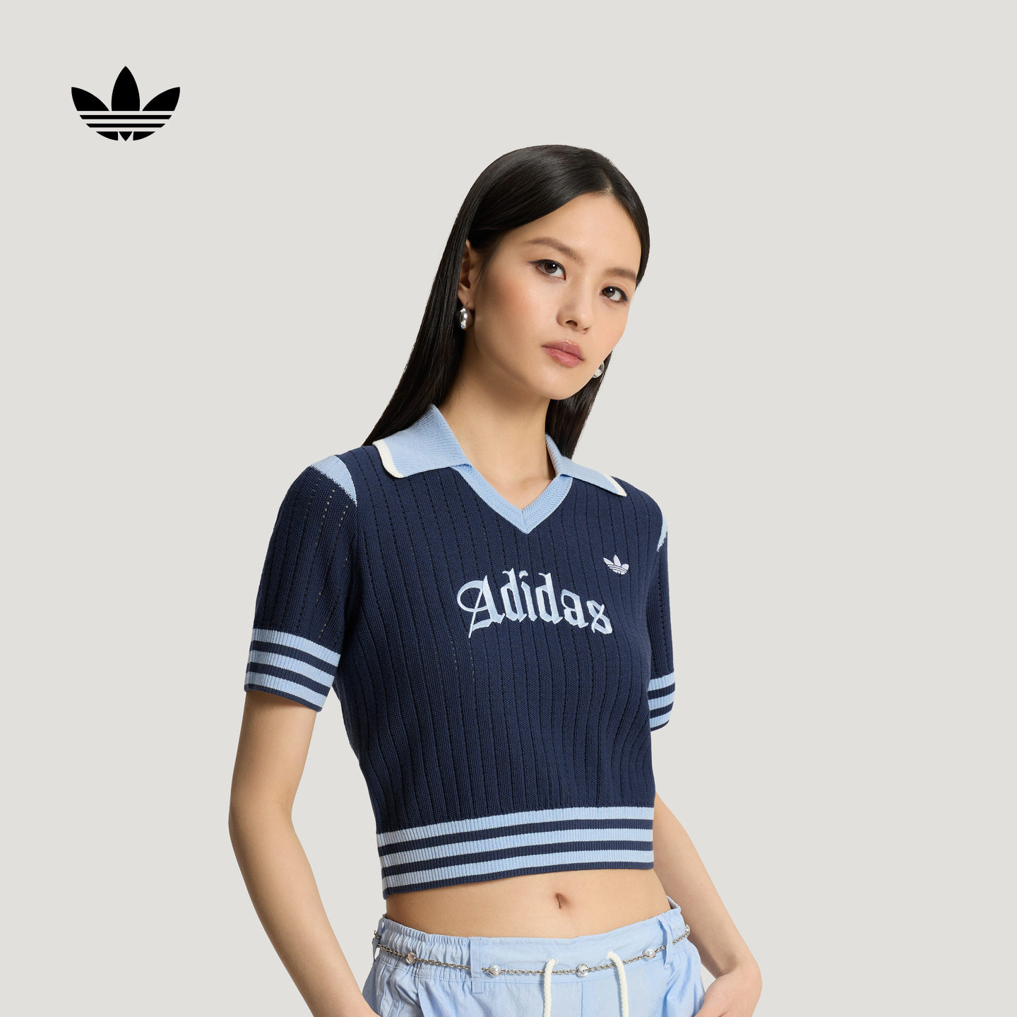 经典复古百搭针织运动短袖POLO衫女装新款adidas阿迪达斯三叶草