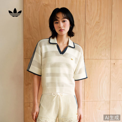 阿迪达斯三叶草女针织短袖POLO衫