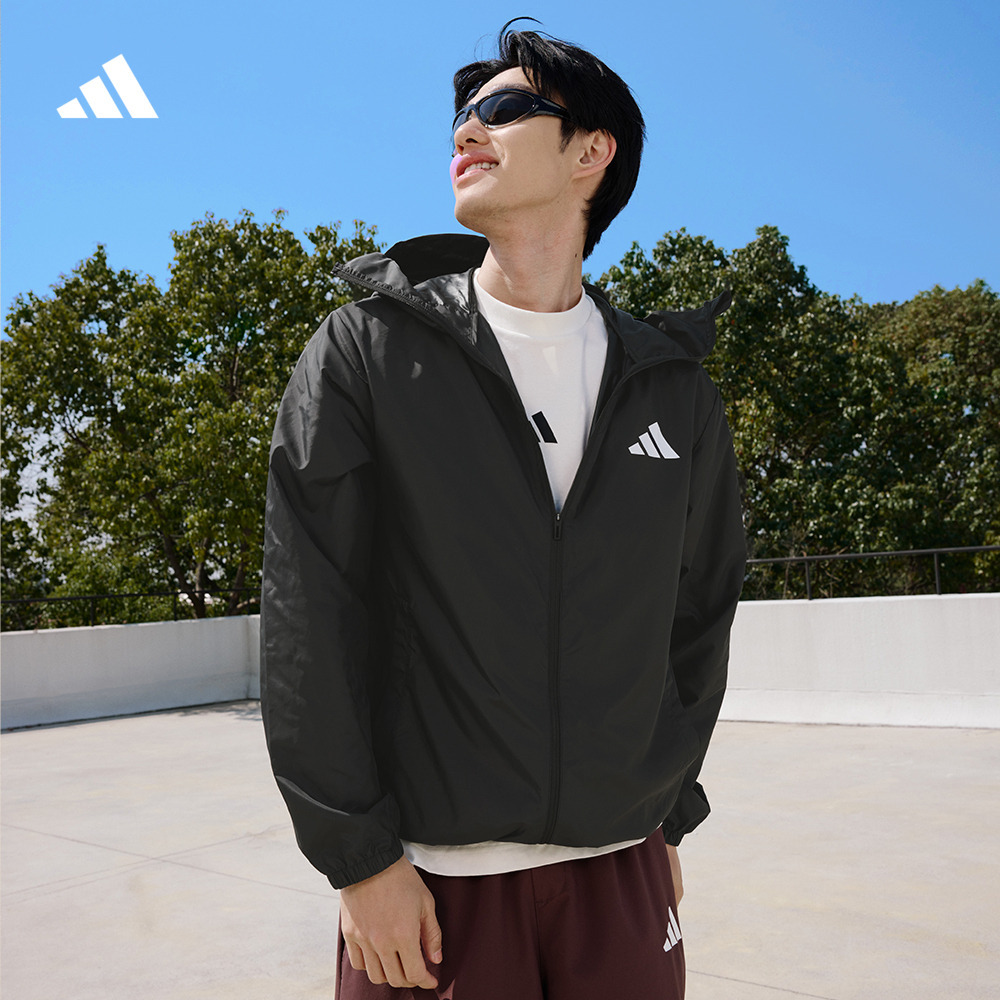 情侣款拒水防晒UPF50+连帽防晒衣男女adidas阿迪达斯轻运动