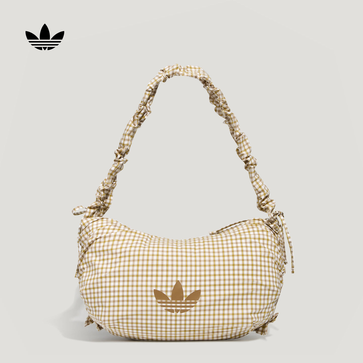 时尚荷叶边格子收纳单肩包斜挎包女子新款adidas阿迪达斯三叶草