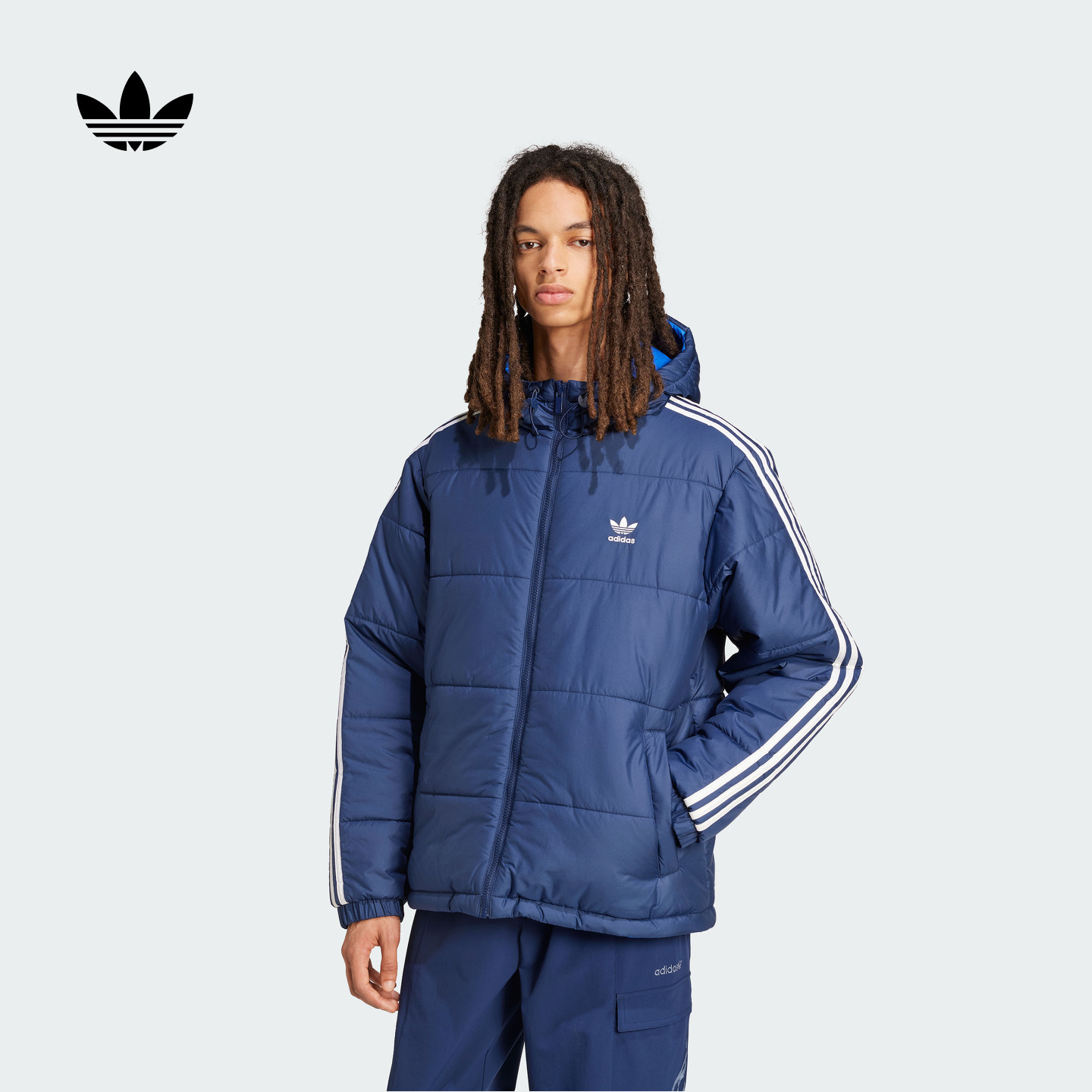 双面穿运动保暖连帽棉服男秋冬新款adidas阿迪达斯三叶草