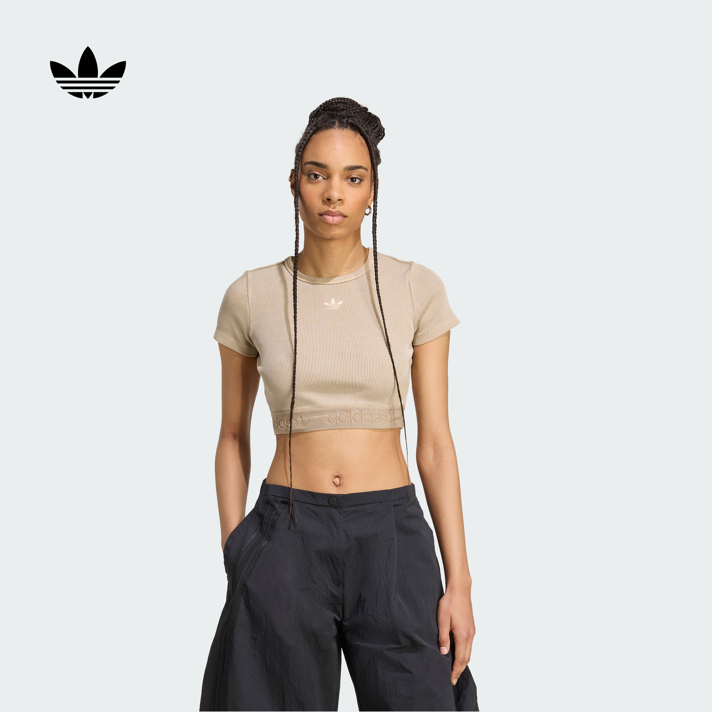 运动修身露脐上衣短袖T恤女装夏季新款adidas阿迪达斯官方三叶草
