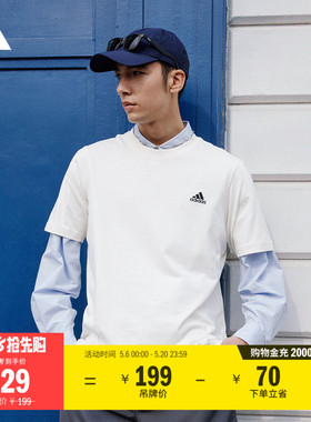 情侣款纯棉休闲上衣圆领短袖T恤男女夏季adidas阿迪达斯轻运动