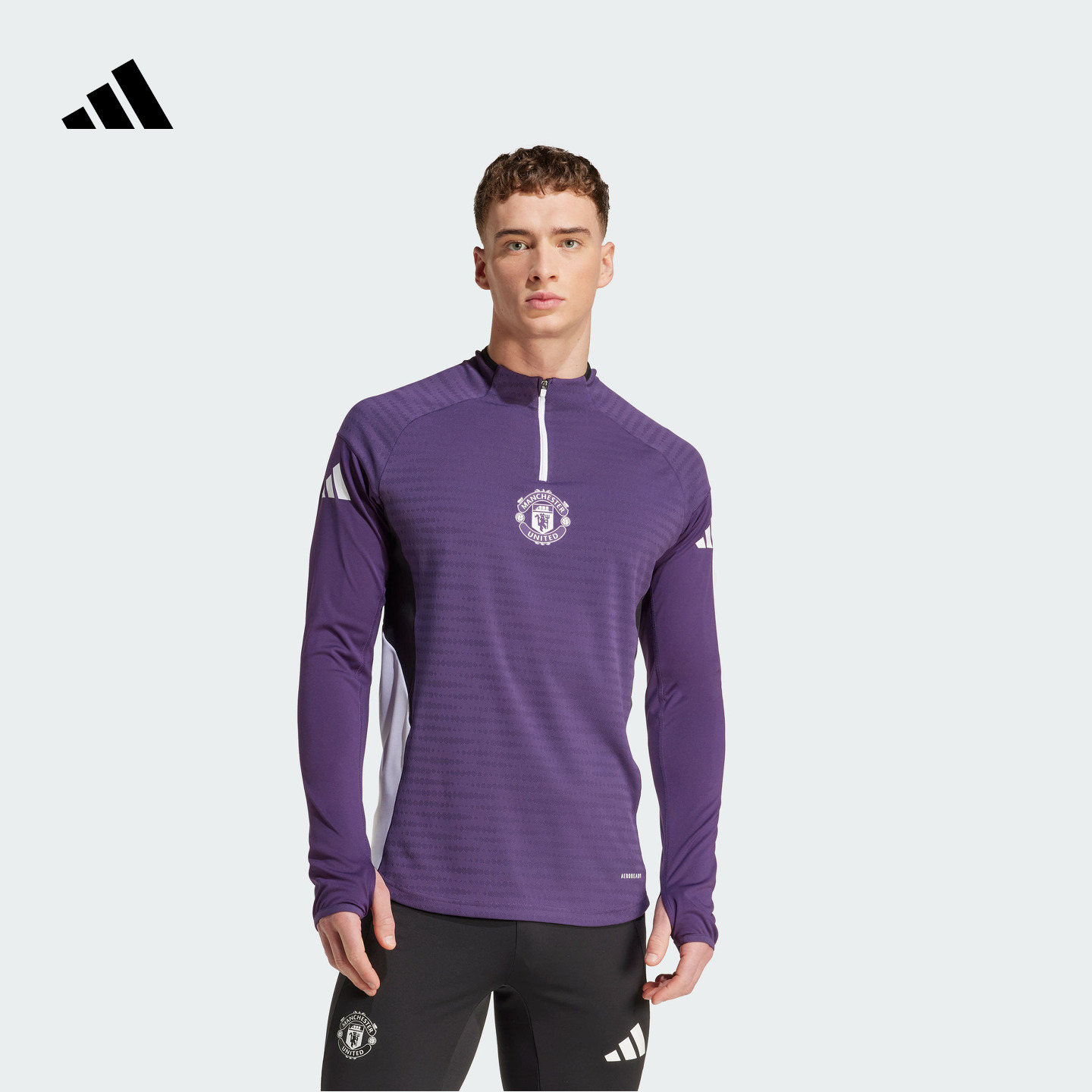 曼联球员版速干足球训练运动长袖上衣套头衫男adidas阿迪达斯