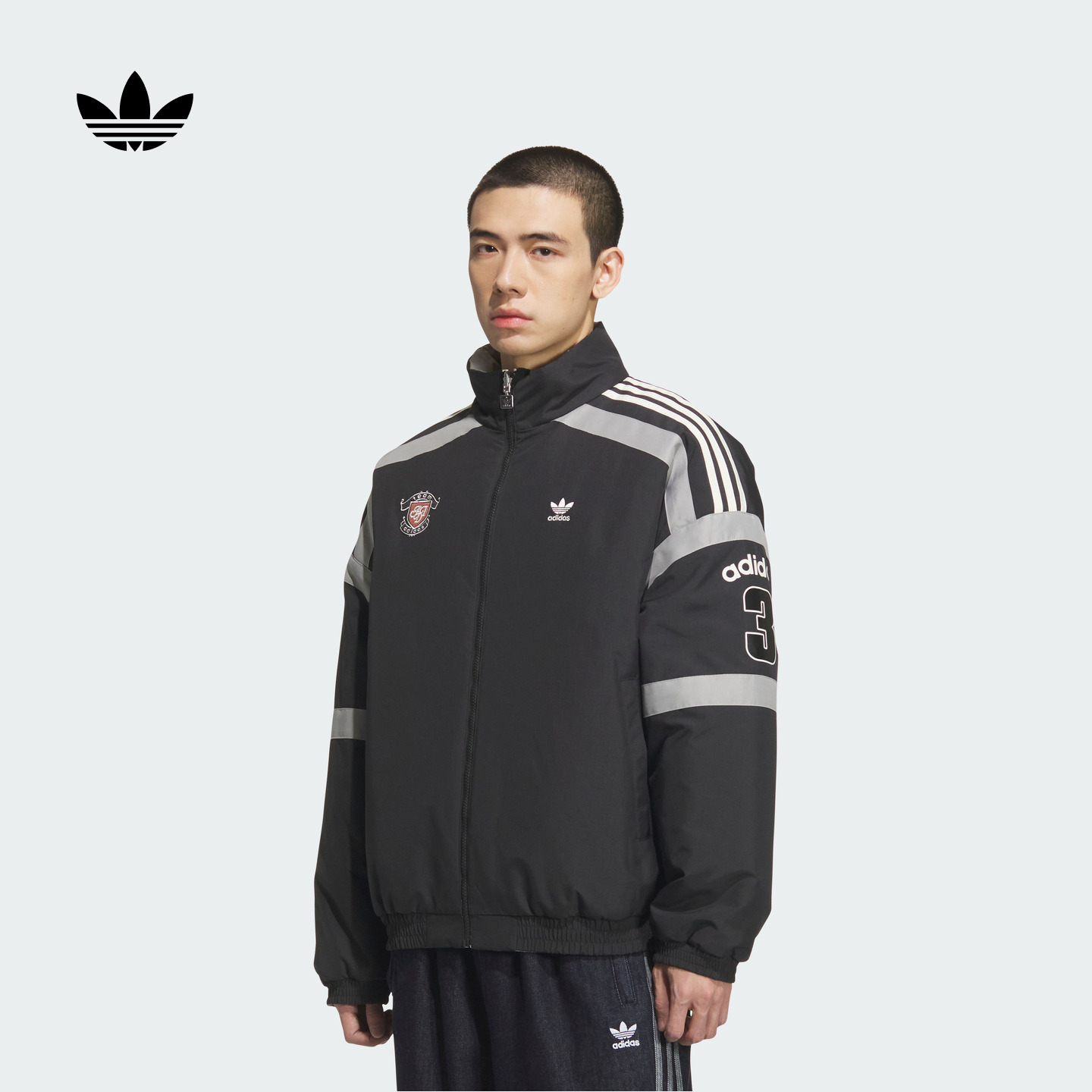阿迪达斯三叶草男双面穿保暖棉服