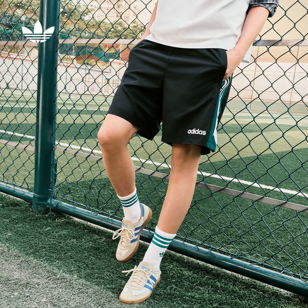 休闲宽松三条纹梭织足球风运动短裤男装夏季adidas阿迪达斯三叶草