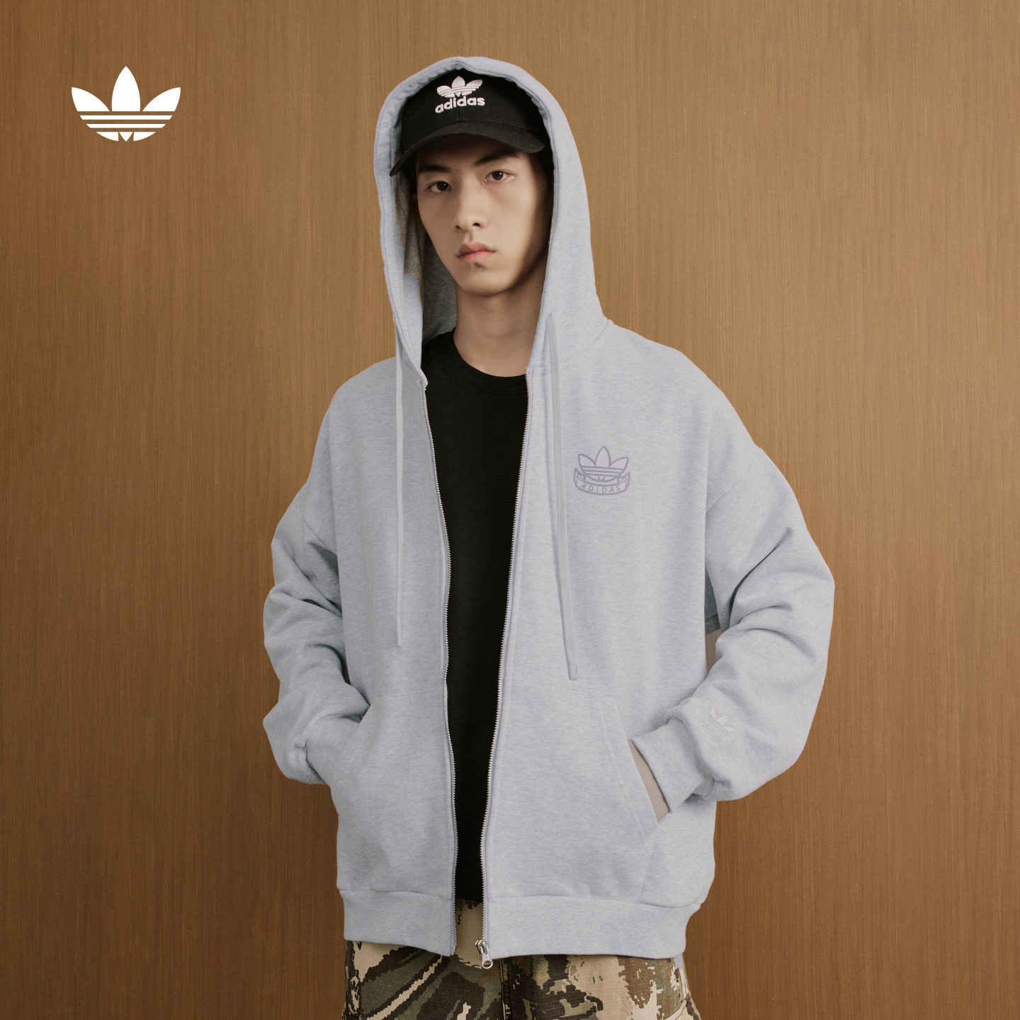 休闲日常针织拉链连帽夹克外套男女春季adidas阿迪达斯三叶草