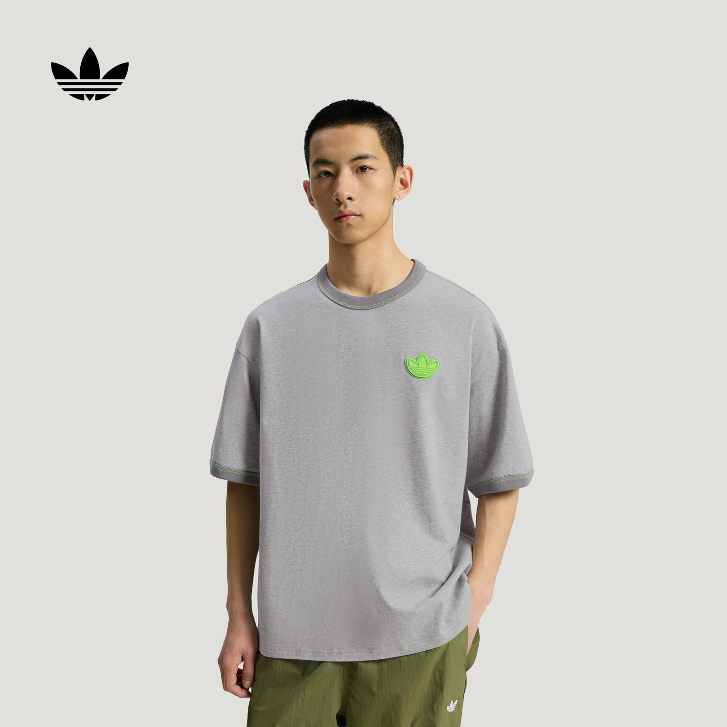 经典撞色针织宽松休闲运动短袖T恤男夏季adidas阿迪达斯三叶草