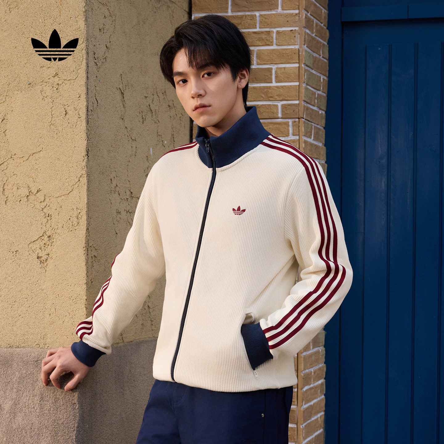 时尚休闲百搭华夫格运动薄外套男春季新款adidas阿迪达斯三叶草