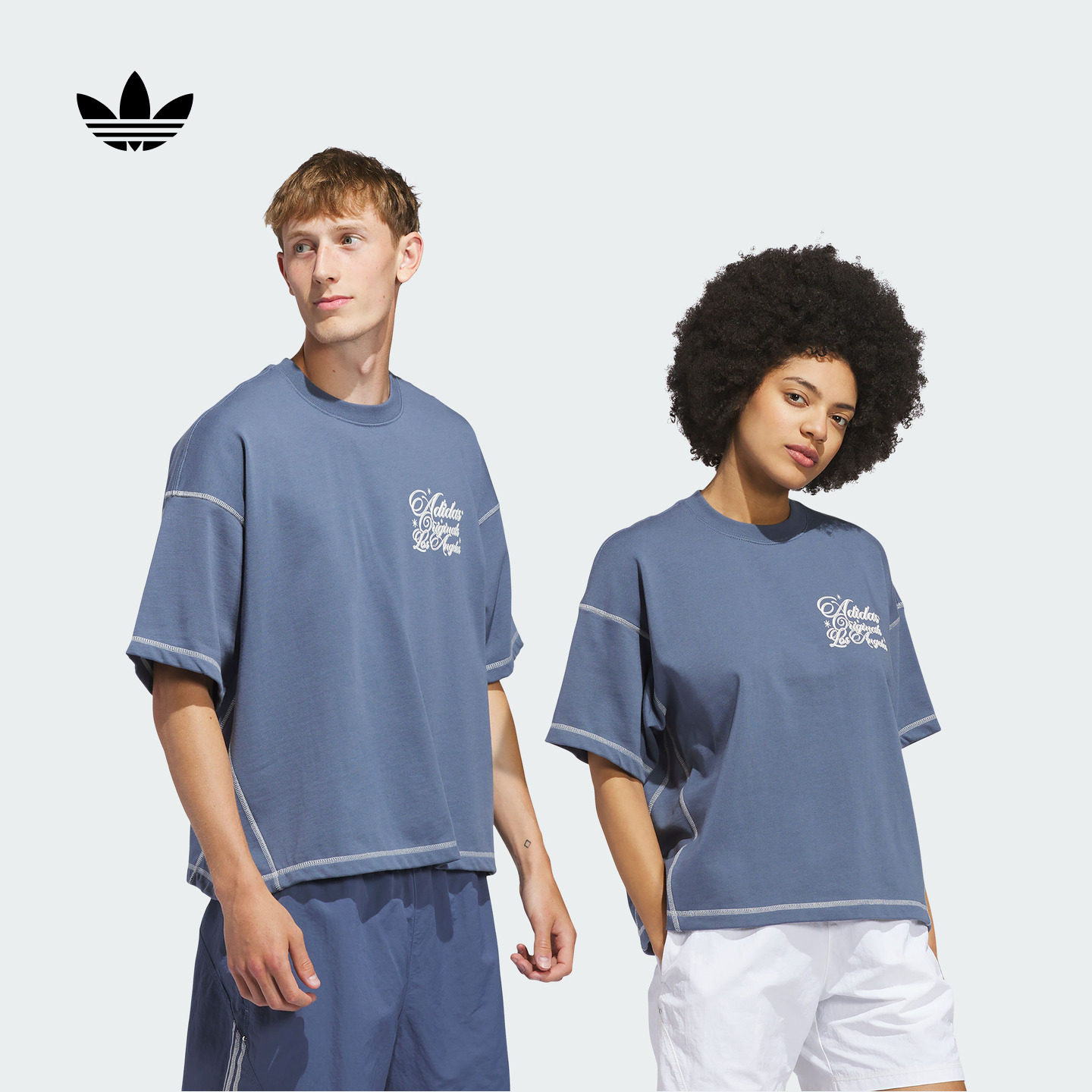 阿迪达斯三叶草男女印花短袖T恤