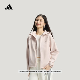 拒水休闲加绒软壳连帽夹克外套女秋冬adidas阿迪达斯轻运动