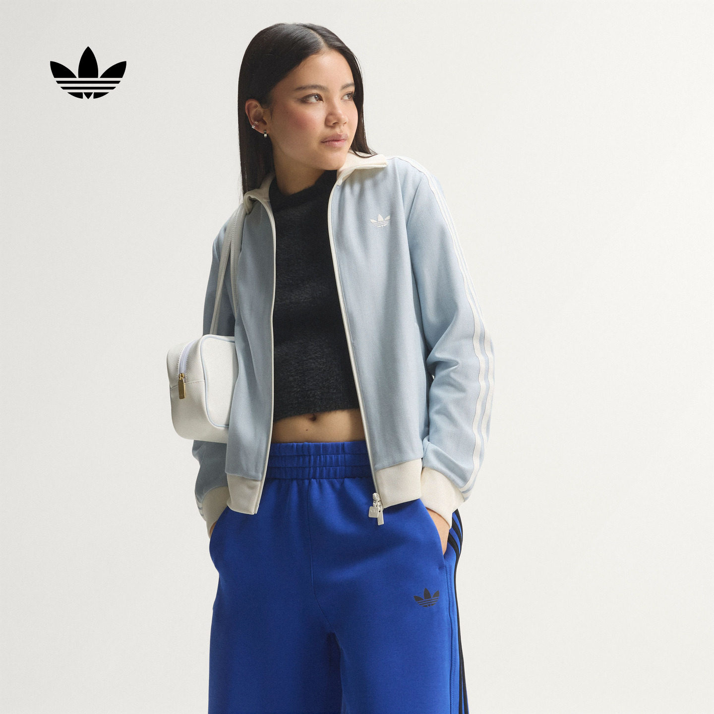 经典百搭人字纹休闲运动夹克拉链外套女新款adidas阿迪达斯三叶草