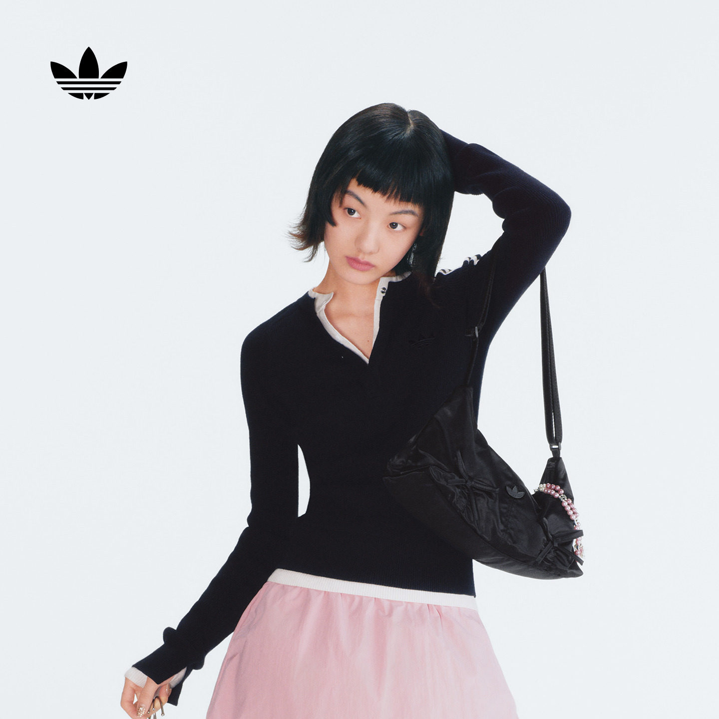 优雅修身显瘦假两件内搭针织衫毛衣女秋季adidas阿迪达斯三叶草