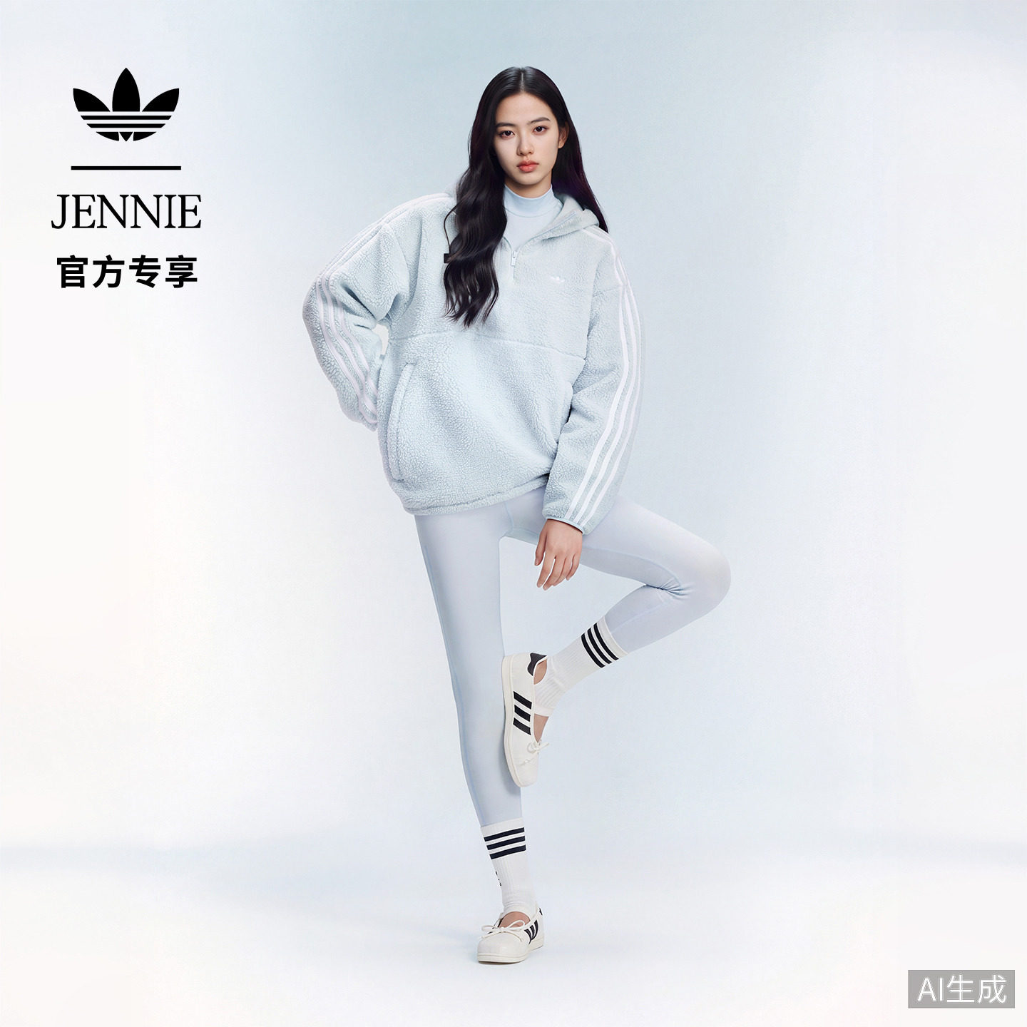 JENNIE联名日常休闲运动紧身裤长裤女秋季adidas阿迪达斯三叶草