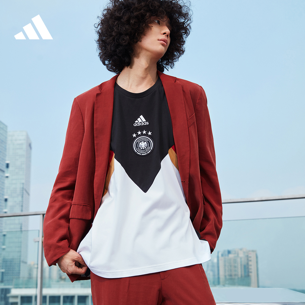 adidas 阿迪达斯 官方男装新款德国队复古宽松足球短袖T恤HC1410