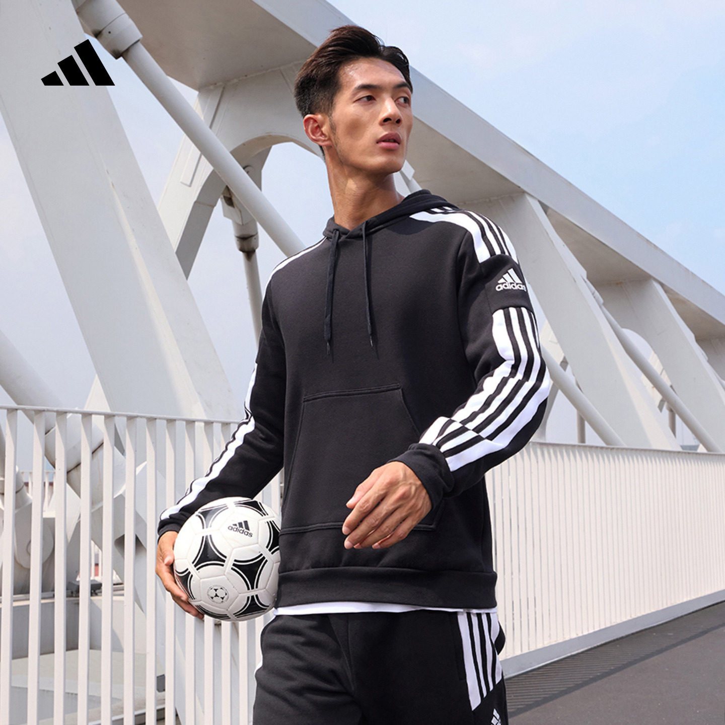 舒适抓绒足球运动连帽卫衣套头衫男装秋季adidas阿迪达斯官方