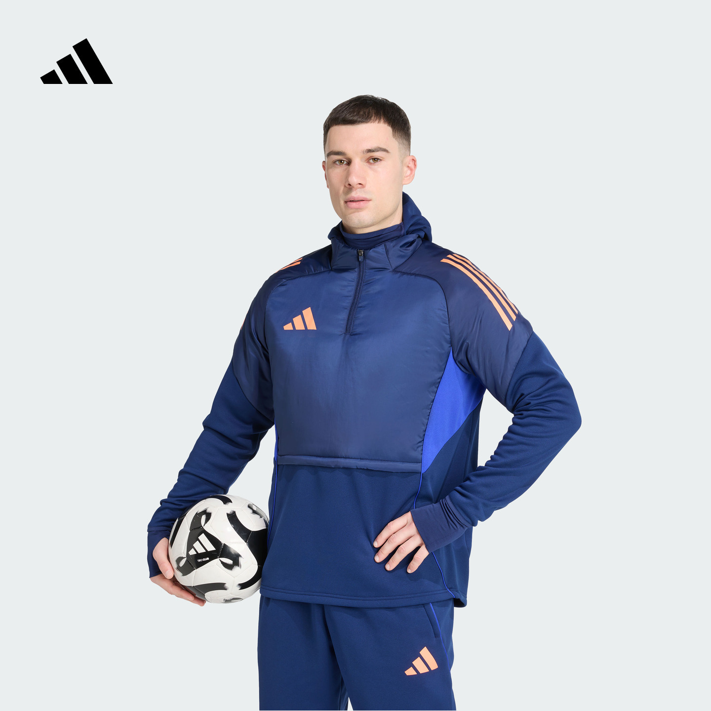 足球冬季加厚半拉链含面罩连帽训练服男装adidas阿迪达斯JN5848