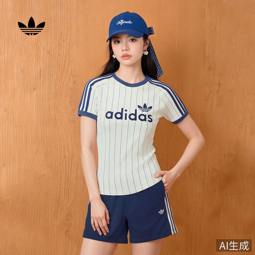 阿迪达斯三叶草女修身短袖T恤