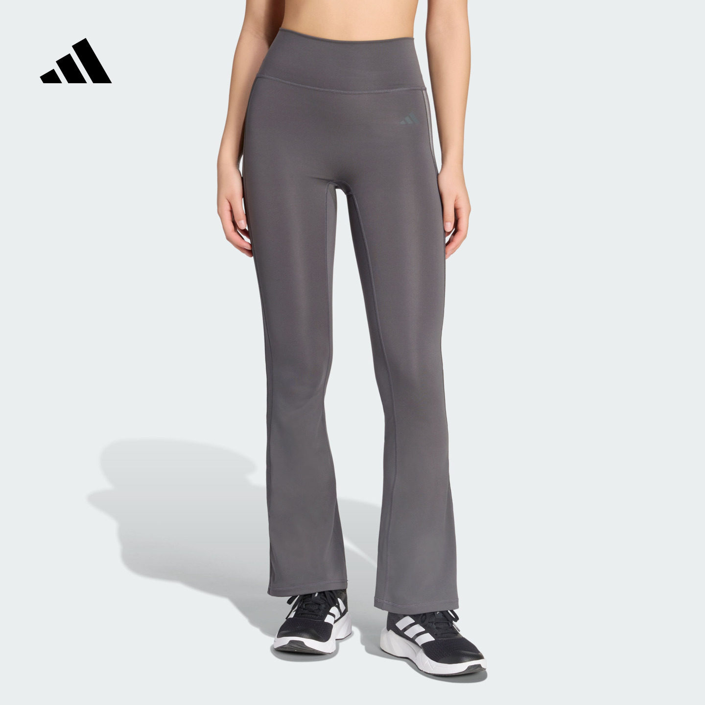 速干三条纹健身训练运动紧身长裤喇叭裤女装新款adidas阿迪达斯