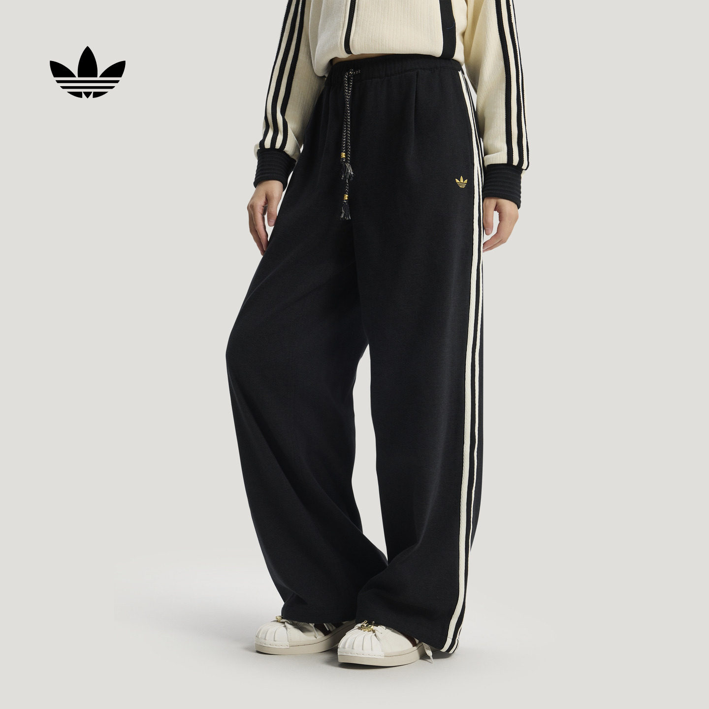 贺聪同款休闲三条纹宽松运动裤直筒裤女adidas阿迪达斯官方三叶草