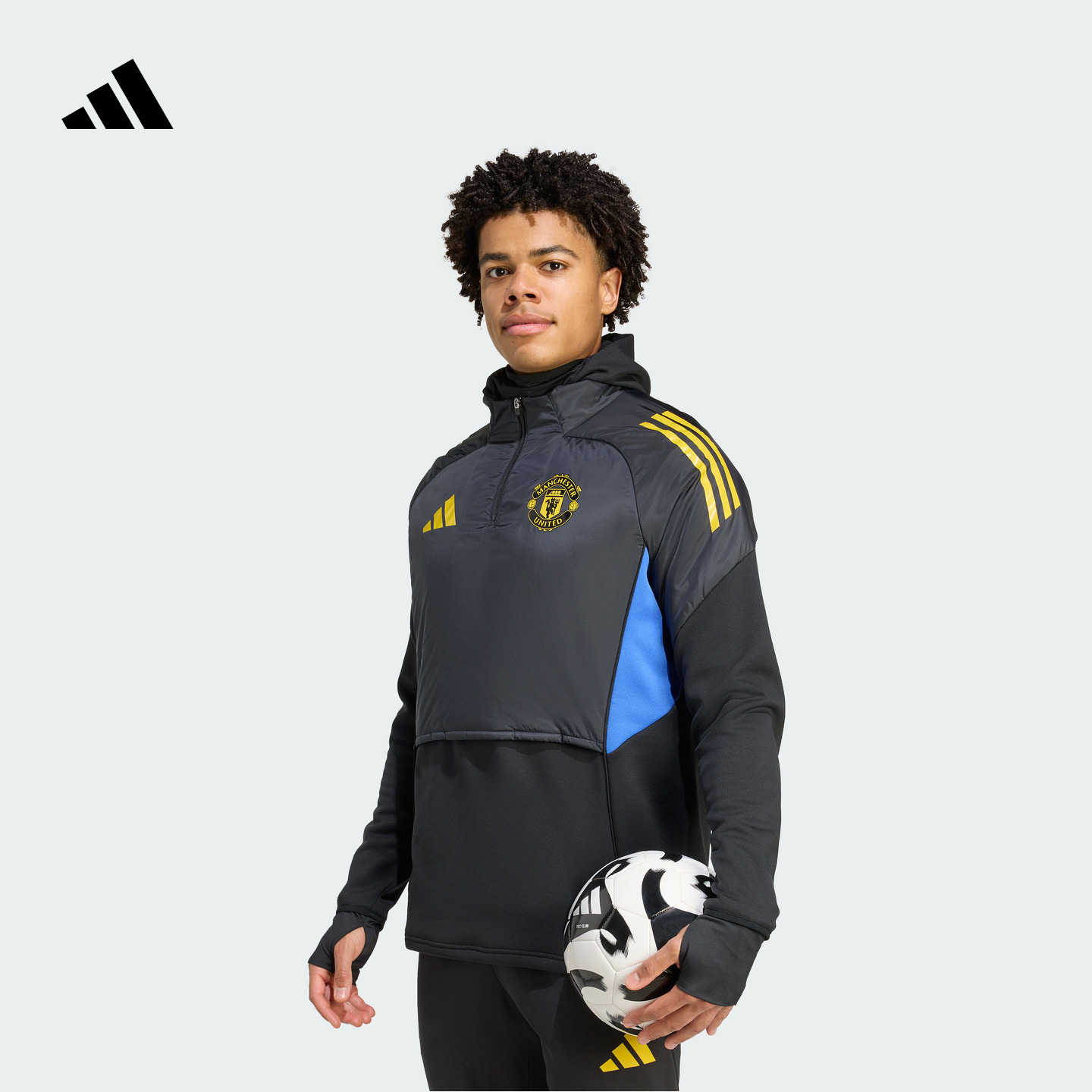 曼联足球半拉链加绒训练服男装新款adidas阿迪达斯官方KE1238