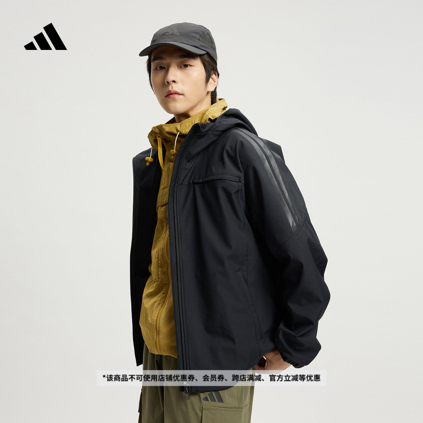 时尚休闲舒适加绒连帽夹克外套男装秋冬adidas阿迪达斯轻运动