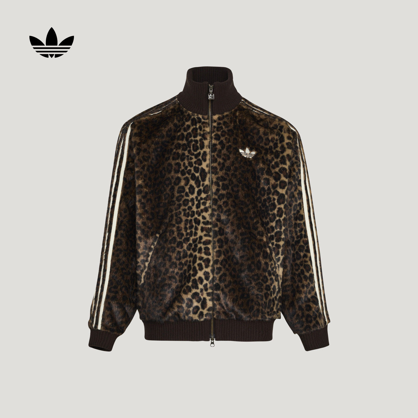 舒适百搭针织豹纹印花仿皮草夹克外套男女adidas阿迪达斯三叶草