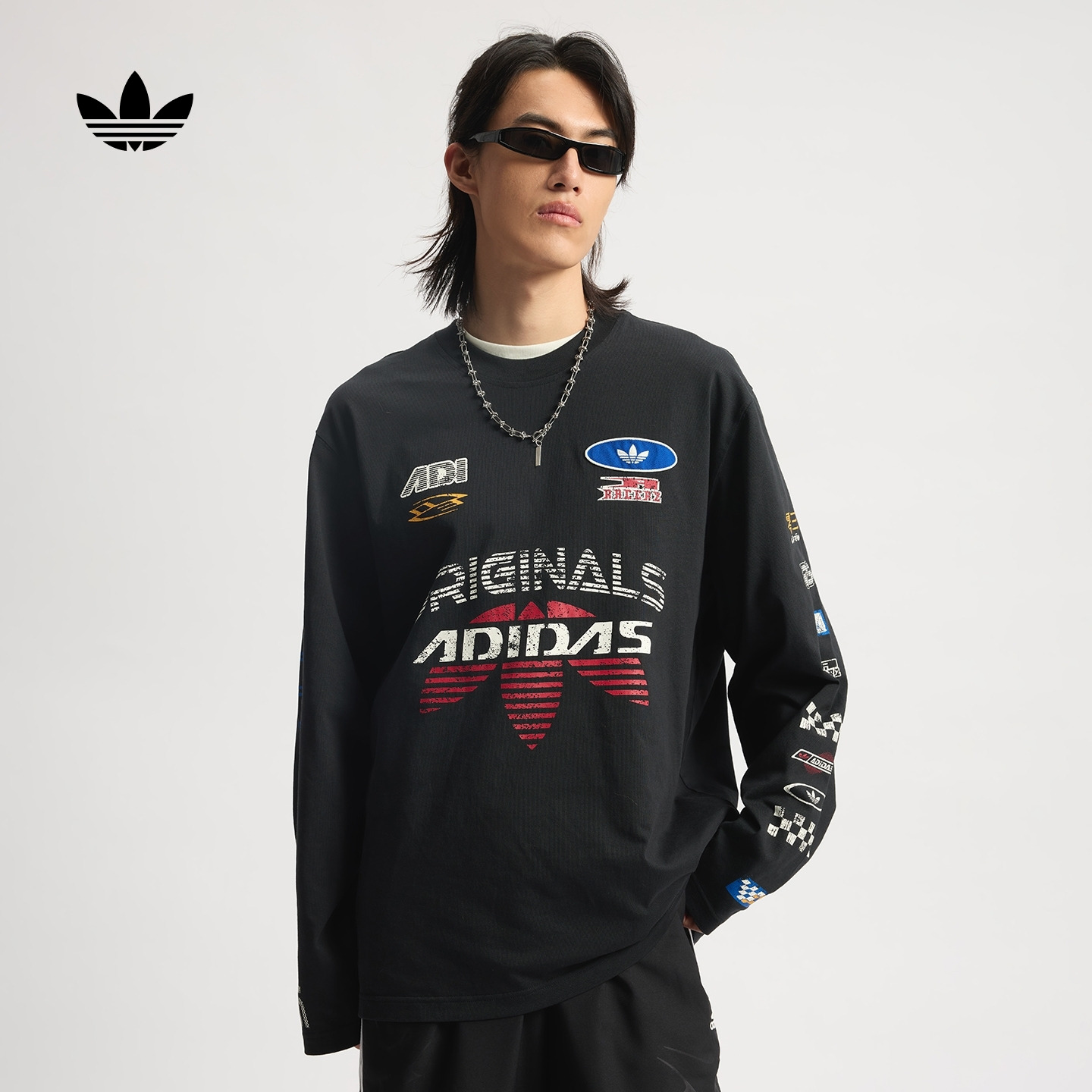 阿迪达斯三叶草男宽松赛车风T恤