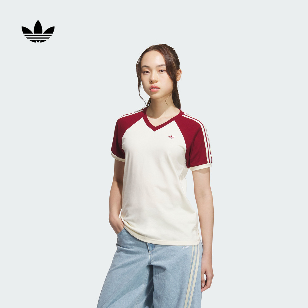 阿迪达斯三叶草女经典V领短袖T恤
