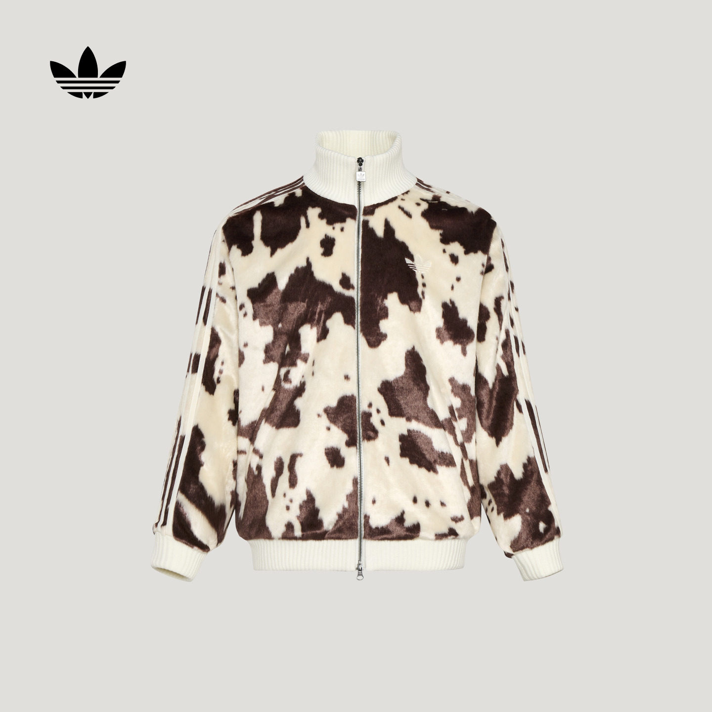 奶牛纹印花宽松舒适仿皮草运动外套男女秋冬adidas阿迪达斯三叶草