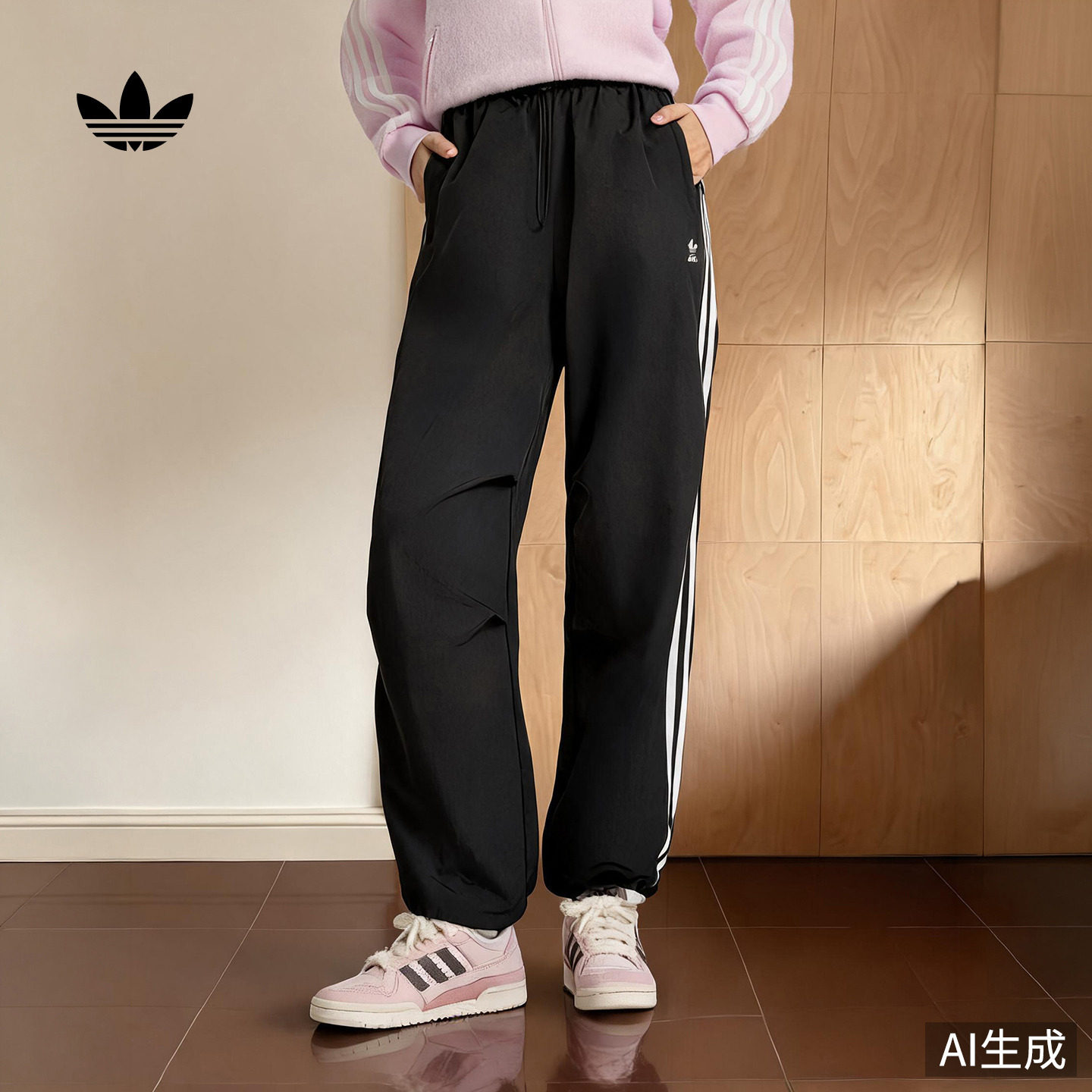 休闲百搭舒适三条纹运动裤伞裤女装春季adidas阿迪达斯官方三叶草