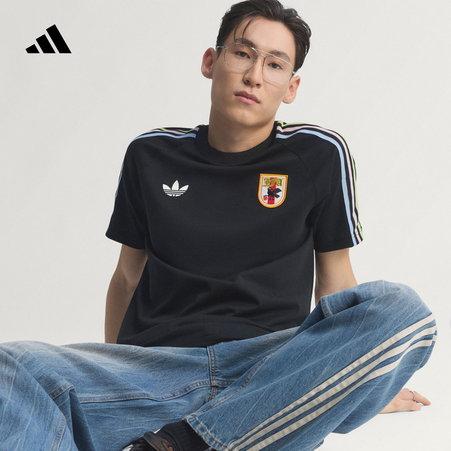 日本队复古足球休闲文化修身短袖T恤男新款adidas阿迪达斯三叶草