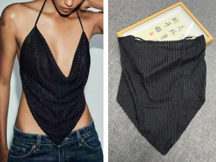 外贸原单女装 性感亮片吊带水钻挂脖背心辣妹上衣吊带金属满钻派对