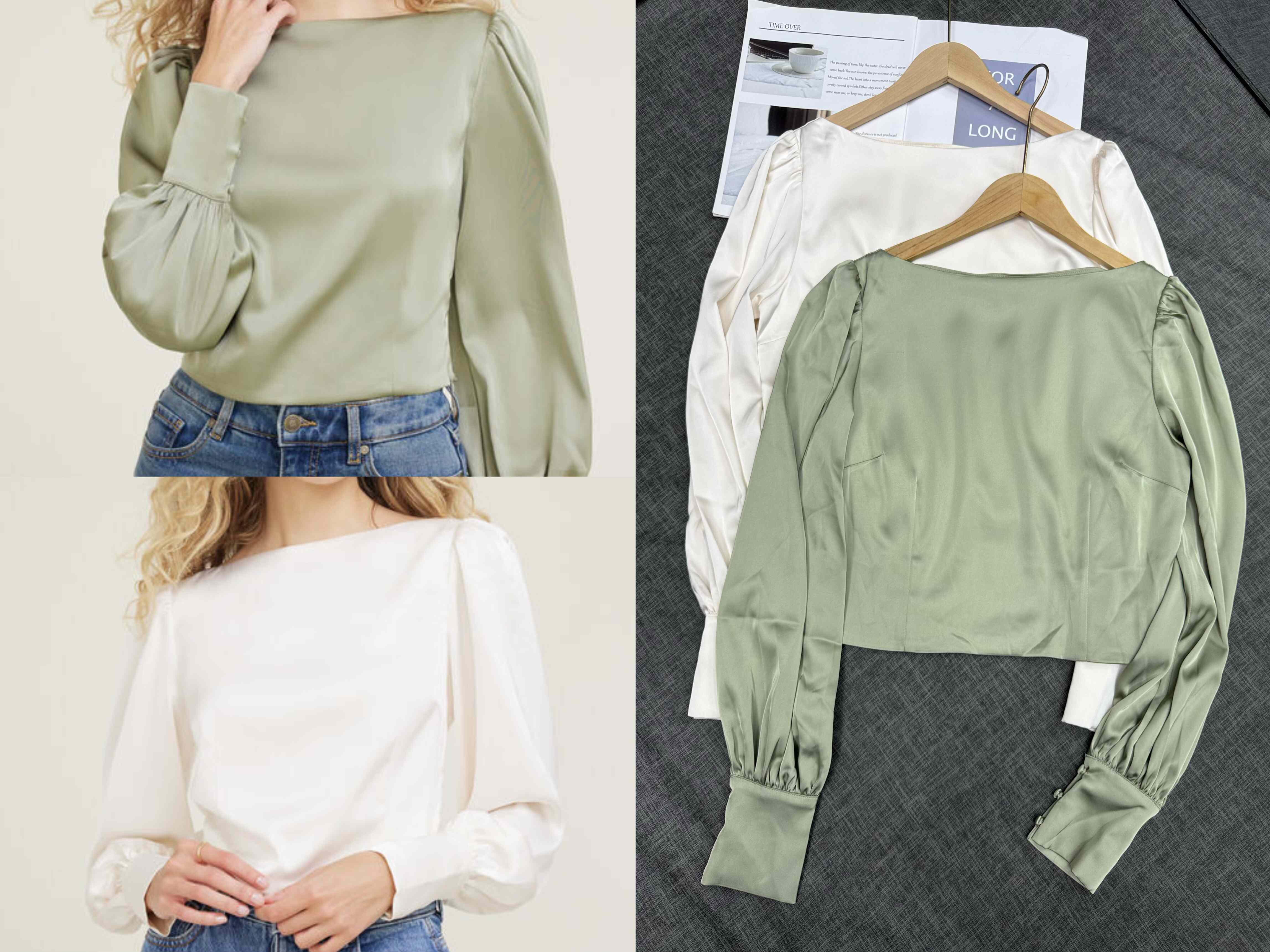 DY原单女装夏季新款长袖衬衫百搭显瘦 缎面上衣