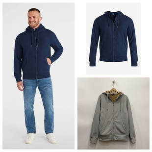 纯色针织纹理休闲连帽衫 8D0 秋冬男装 羊羔绒拉链外套 外贸男士