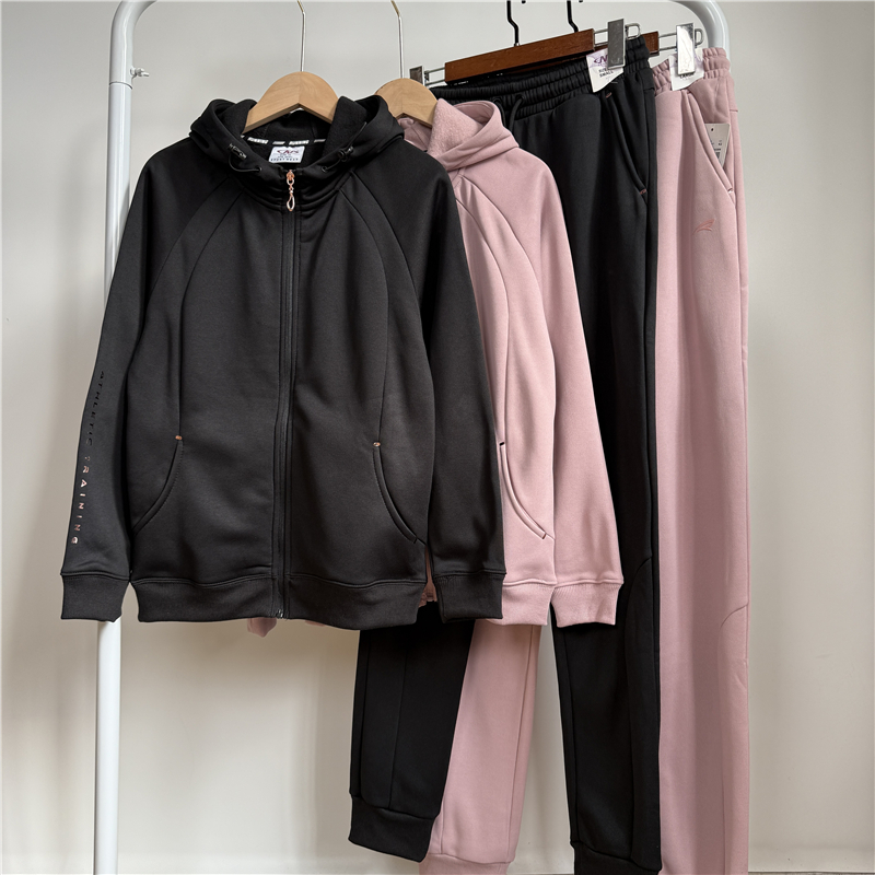 7G1 外贸亲子女童加绒运动套装秋冬6-14岁儿童拉链外套束脚裤