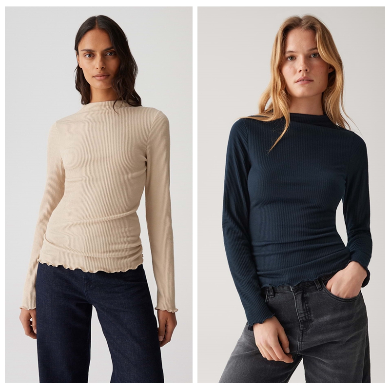 M1 外贸女装细罗纹长袖针织衫春秋女士弹力纯色圆领T恤打底衫