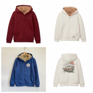 16岁印花保暖连帽绒衫 美国EB儿童羊羔绒拉链外套秋冬季 9H3