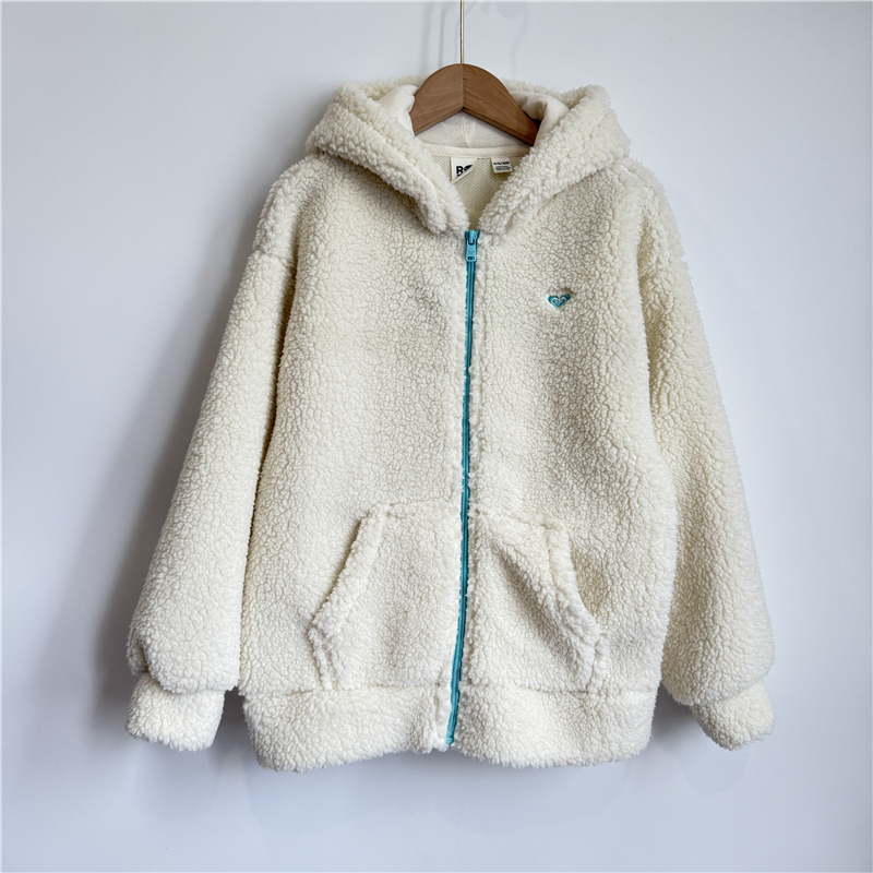 6E3 澳洲Roxy女童羊羔绒拉链外套秋冬季8-16岁刺绣保暖连帽绒衫